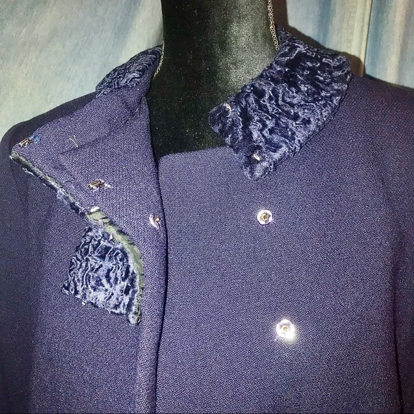 VTG Gloria Sachs Designer Navy Coat Fits Sz 8 - Picture 6 of 16